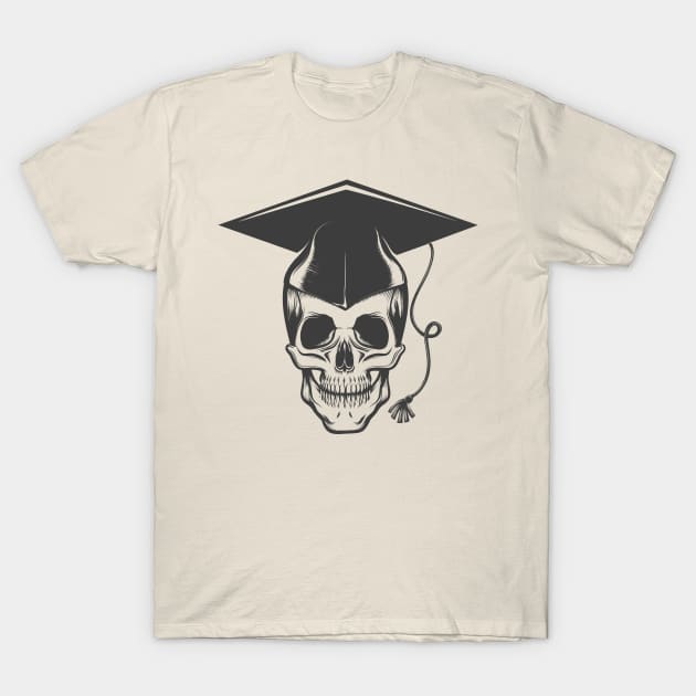 Human skull in Bachelor graduation cap T-Shirt by devaleta